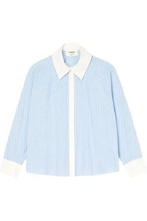 Bash Femme, Blouses et Chemises, Bleu, Taille: 38 FR Chemise Rayée - Coupe Droite - Manches Longues