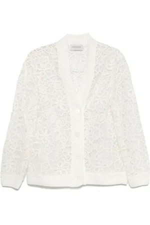 ERMANNO SCERVINO Femme, Pulls, Blanc, Taille: 38 FR Gilet Macramé Blanc avec col en V