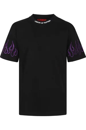 Vision Of Super Homme, Tops, Noir, Taille: XL T-shirt Noir avec Flammes et Logo