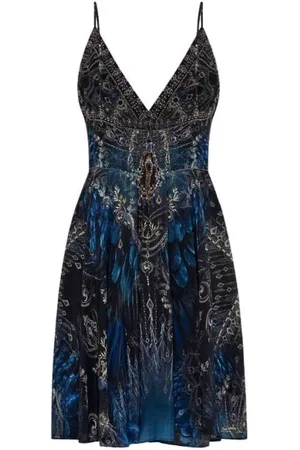 Camilla Femme, Robes, Multicolore, Taille: 36 FR Robe Mini en Soie Col en V Ornement en Cristal