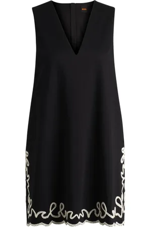 HUGO BOSS Femme, Robes, Noir, Taille: 46 FR Robe en coton avec broderie contrastée