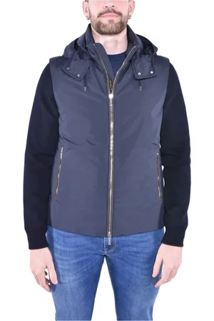 MOORER Homme, Vestes, Bleu, Taille: L Bomber à capuche avec manches détachables