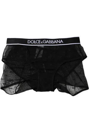 Dolce & Gabbana Femme, Sous-vêtements, Noir, Taille: 36 FR Culotte Noire en Tulle avec Détails Logo