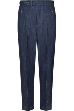 LOW BRAND Homme, Pantalons, Bleu, Taille: W40 Pantalon en Coton Bleu avec Plis