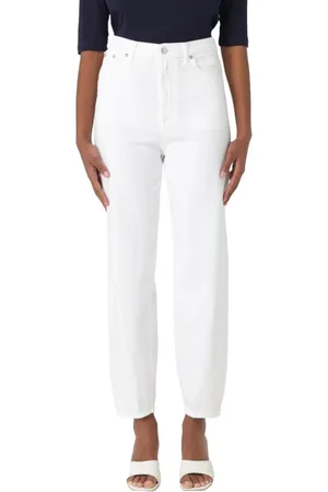 Dondup Femme, Jeans, Blanc, Taille: W32 Pantalon en coton taille haute ample
