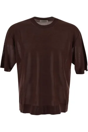 LANEUS Homme, Tops, Brun, Taille: XL Pull à Manches Courtes Col Rond