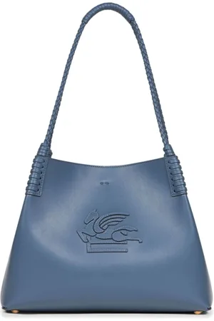 Etro Femme, Sacs, Bleu, Taille: ONE Size Sac Shopper en Cuir Bleu avec Pégase