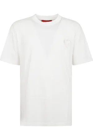 Vision Of Super Homme, Tops, Blanc, Taille: XS T-shirt avec logo de cœur enflammé brodé