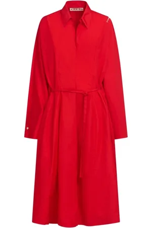 Marni Femme, Robes, Rouge, Taille: 38 FR Robe Rouge Longue à Col en V et Ceinture