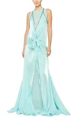 GENNY Femme, Robes, Vert, Taille: 40 FR Robe Aqua Verte avec Application Florale