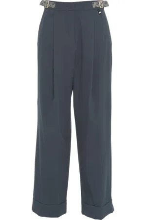 HERNO Femme, Pantalons, Bleu, Taille: 40 FR Pantalon Large Plissé avec Détail Logo
