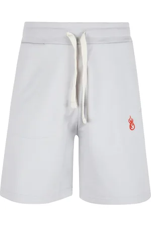 Vision Of Super Homme, Shorts, Gris, Taille: L Shorts avec Flamme Brodée et Logo Imprimé