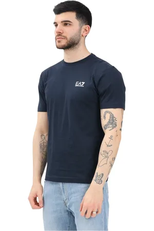 EA7 Homme, Tops, Bleu, Taille: 3XL T-shirt bleu à manches courtes coupe droite