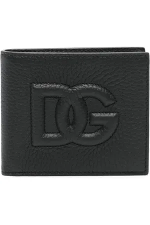 Dolce & Gabbana Homme, Accessoires, Noir, Taille: ONE Size Portefeuille Pliable avec Logo en Relief Cuir Noir