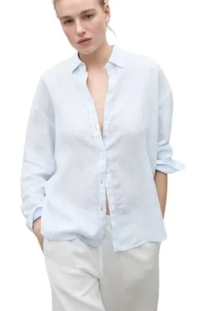 ECOALF Femme, Blouses et Chemises, Blanc, Taille: 36 FR Chemise à Rayures en Lin Daria