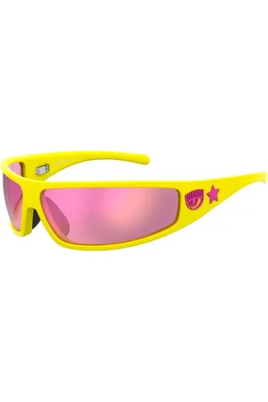 Chiara Ferragni Femme, Accessoires, Jaune, Taille: ONE Size Lunettes de soleil Moon Eye Jaune Rose Multicouche