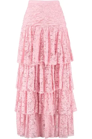 LOVESHACKFANCY Femme, Jupes, Rose, Taille: 36 FR Jupe en Dentelle Volantée avec Rassemblement Décoratif