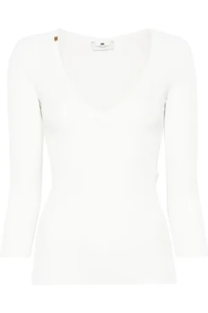 Elisabetta Franchi Femme, Blouses et Chemises, Blanc, Taille: 38 FR Pull blanc col en V