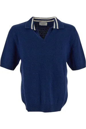 LANEUS Homme, Tops, Bleu, Taille: M Polo rayé en coton pour homme