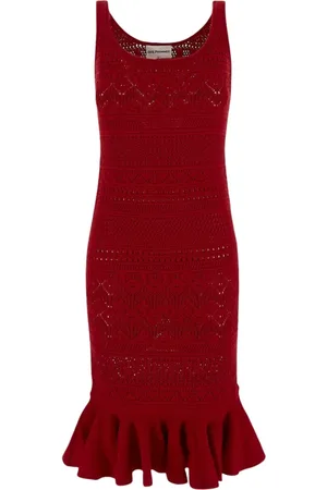 Des Phemmes Femme, Robes, Rouge, Taille: 38 FR Robe Midi en Tricot avec Bretelles Fines