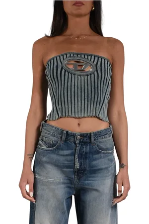 Diesel Femme, Tops, Bleu, Taille: 40 FR Haut côtelé à effet denim