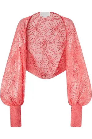 GENNY Femme, Vestes, Rouge, Taille: 40 FR Veste en soie rouge corail brodée d