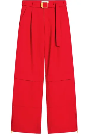 Ami Femme, Pantalons, Rouge, Taille: 38 FR Pantalon large rouge avec détails dorés