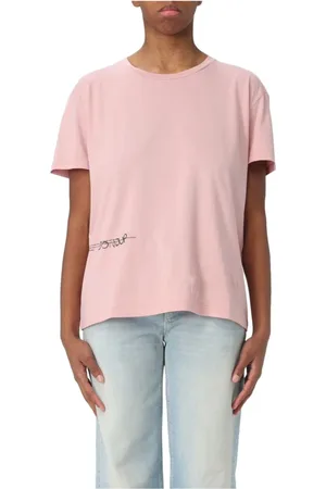 Dondup Femme, Tops, Rose, Taille: 38 FR T-shirt Logo Coton Coupe Carrée