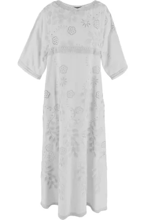 Alberta Ferretti Femme, Robes, Blanc, Taille: 38 FR Robe en Mélange de Coton à Franges