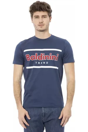 BALDININI Homme, Tops, Bleu, Taille: L T-shirt en coton bleu avec impression frontale