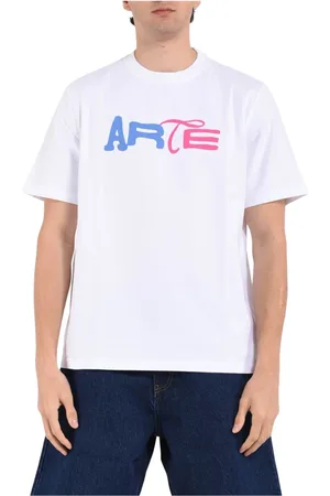 Arte Antwerp Homme, Tops, Blanc, Taille: M T-shirt en Coton Lourd à Imprimé Graphique