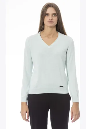BALDININI Femme, Pulls, Bleu, Taille: 40 FR Pull col en V manches longues Dv8018_Genova
