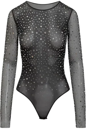 Des Phemmes Femme, Tops, Noir, Taille: 36 FR Body en tulle à manches longues avec incrustations de cristaux