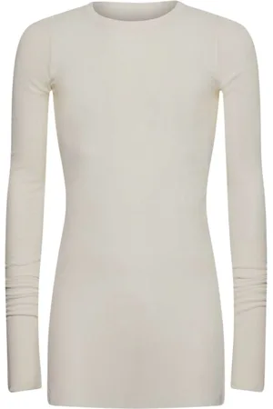 Rick Owens Homme, Tops, Blanc, Taille: L T-shirt à manches longues côtelé pour homme