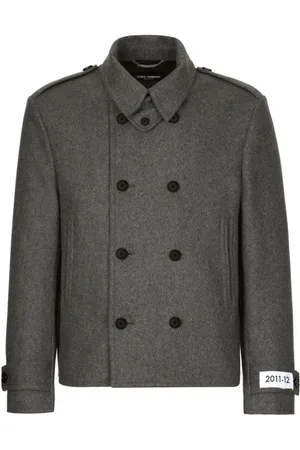 Dolce & Gabbana Homme, Vestes, Gris, Taille: L Manteau Court Gris Laine Double-Breasted