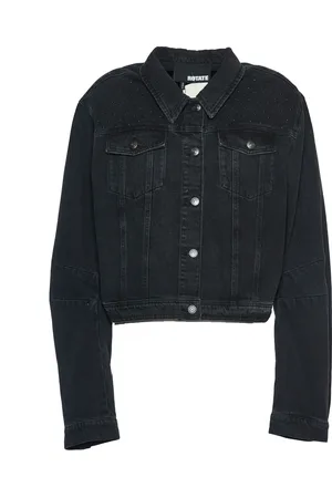 ROTATE Femme, Vestes, Noir, Taille: 40 FR Veste en Denim Gris Foncé avec Ornements Scintillants