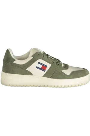 Tommy Hilfiger Homme, Chaussures, Vert, Taille: 40 EU Baskets en Polyester Vert avec Détails Contrastés