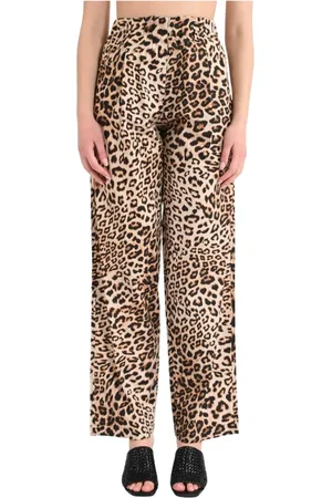 A PAPER KID Femme, Pantalons, Multicolore, Taille: 40 FR Pantalon en Popeline de Coton Imprimé Animal