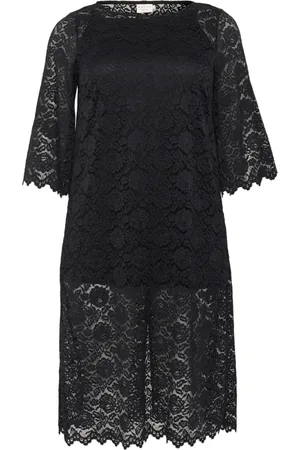 Kaffe Femme, Robes, Noir, Taille: 40 FR Robe en Dentelle Noire Profonde avec Broderie