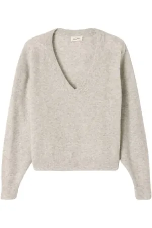 American Vintage Femme, Pulls, Gris, Taille: 40 FR Pull Doux en Cachemire à Col en V