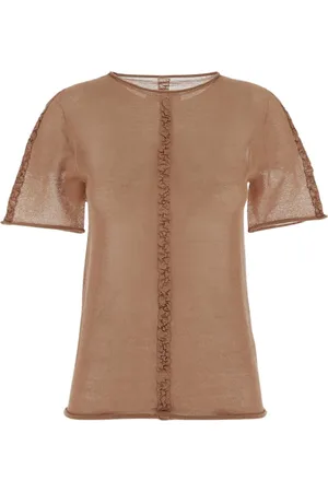 UMA WANG Femme, Tops, Rose, Taille: 42 FR Haut Col Rond Semi-Transparent Femme