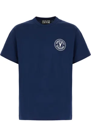 VERSACE Homme, Tops, Bleu, Taille: L T-shirt en Coton Décontracté pour Homme