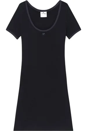 Courrèges Femme, Robes, Noir, Taille: 38 FR Mini Robe en Coton Noir avec Logo