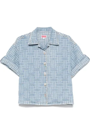 Kenzo Femme, Blouses et Chemises, Bleu, Taille: 40 FR Chemise à Manches Courtes Boutonnée