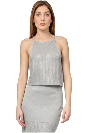 Armani Exchange Femme, Tops, Gris, Taille: 38 FR Haut Élégant Lurex Argent
