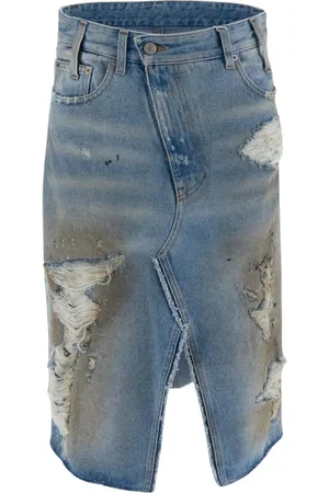 Maison Margiela Femme, Jupes, Bleu, Taille: 40 FR Jupe Midi en Denim Déchiré avec Fentes
