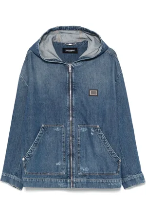 Dolce & Gabbana Homme, Vestes, Bleu, Taille: M Manteau Bleu à Capuche et Fermeture Éclair