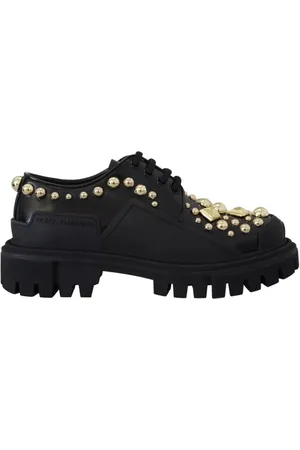 Dolce & Gabbana Femme, Chaussures, Noir, Taille: 36 EU Chaussures Derby de trekking en cuir noir