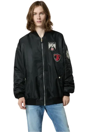 John Richmond Homme, Vestes, Noir, Taille: S Bomber noir avec des patchs appliqués