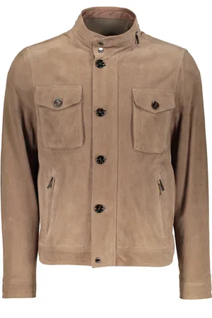 MOORER Homme, Vestes, Brun, Taille: L Veste en cuir perforé avec capuche amovible